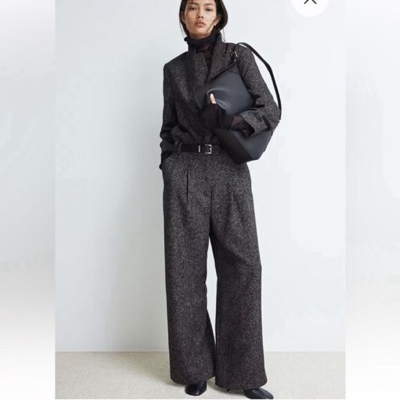 NWT ELEGANT WIDE-LEG PANTS Black melange Size 2 - Picture 15 of 15